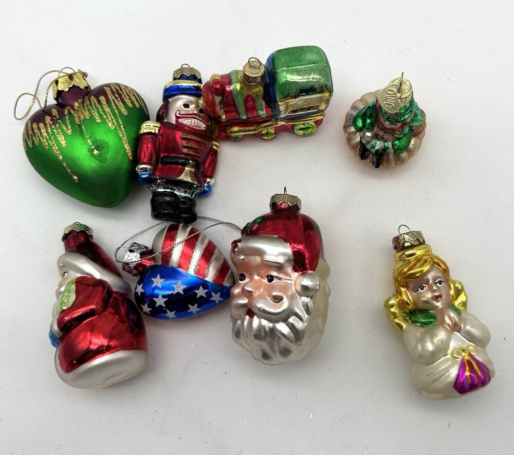 Mercury Glass Christmas Ornament Lot (8) Some Vintage Some Modern Patriotic